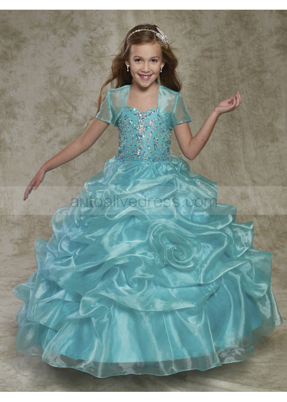 Sweetheart Neck Beaded Organza Flower Girl Dress With Cape